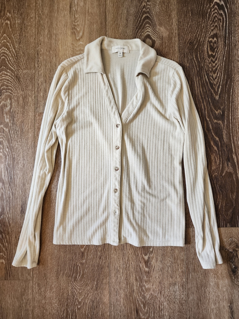 Banana Republic Cream Ribbed Button-Down Long Sleeve Top